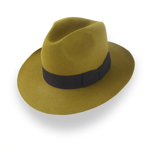 レトロなマスタードFedora Hat in Artisanalビーバー毛皮フェルト | チャチョ