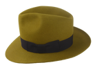 The Chacho: Focus on the 1 1/2" black grosgrain ribbon hatband contrasting with mustard felt | Agnoulita Hats
