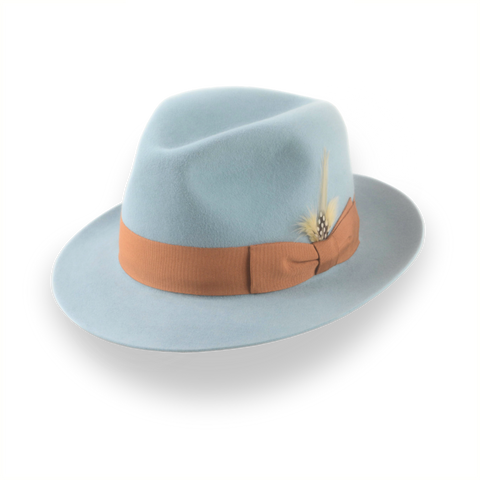 Sky Blue Trilby Fedora Hat with Elegant Feather | The Phoenix