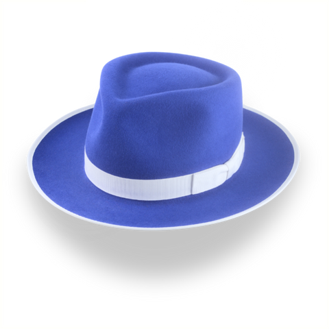 Chapeau Fedora bleu royal élégant avec couronne en forme de larme | The Equinox