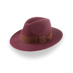 Cappello Fedora Wide Brim Wine per le donne in pelliccia lussureggiante | The Pinnacle