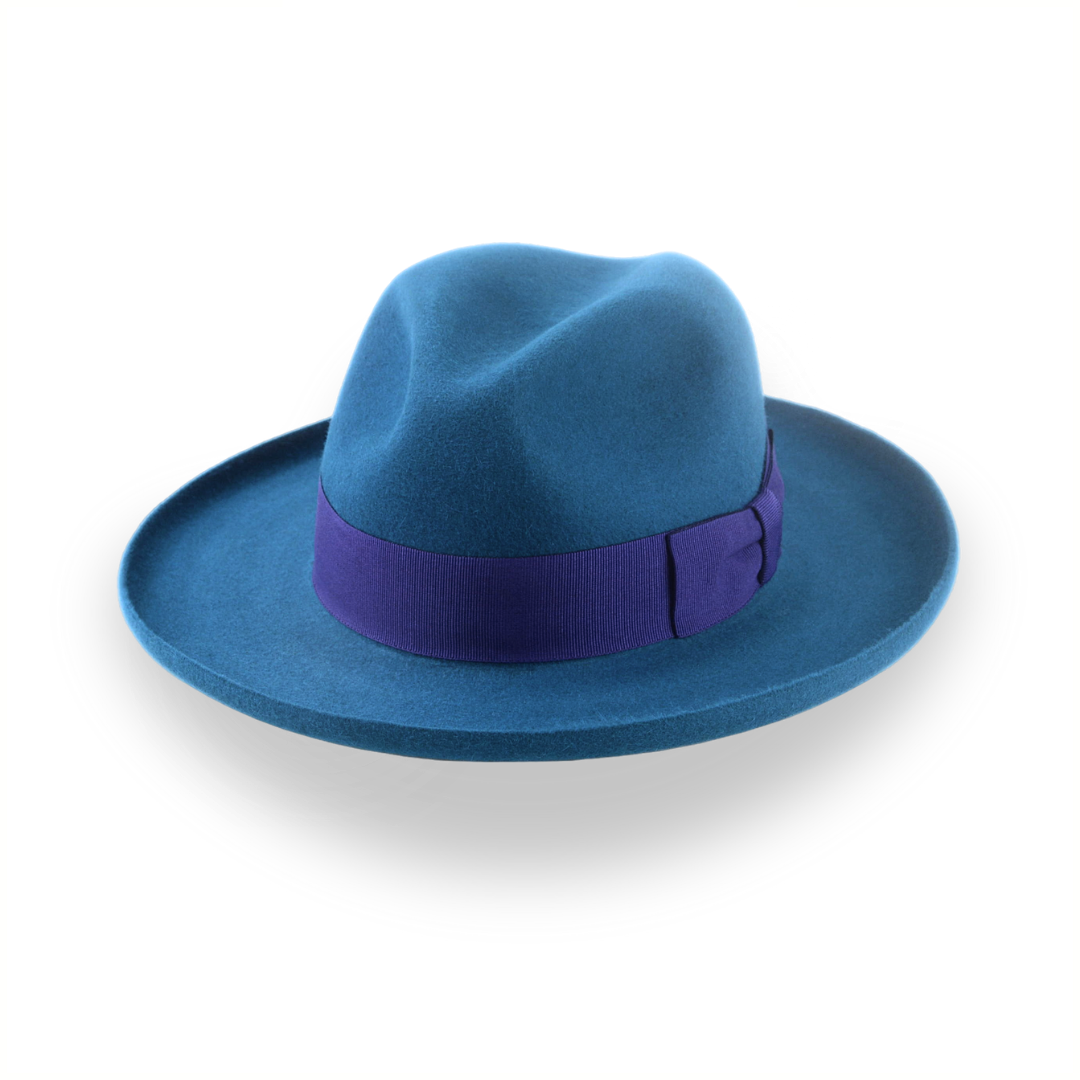 Yale Blue Fur Felt Fedora with Rolled Wide Brim | The Magellan - Agnoulita 1 