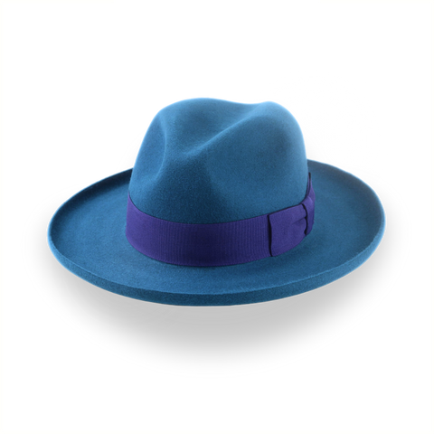 Yale Blue Fur Felt Fedora with Rolled Wide Brim | The Magellan