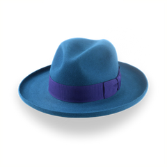 Fedora de fieltro de piel azul Yale con borde ancho enrollado | The Magellan