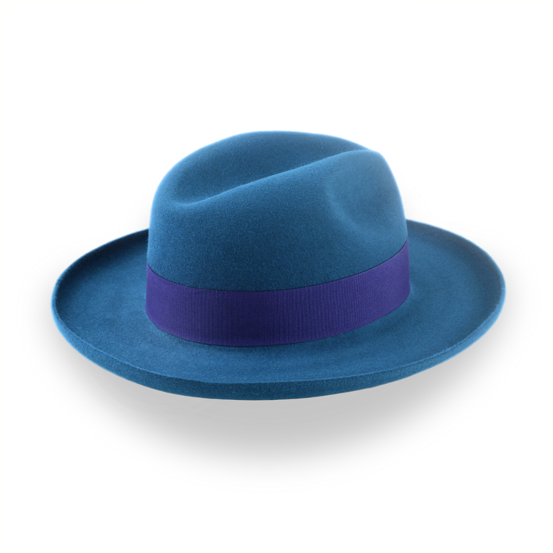 Yale Blue Fur Felt Fedora with Rolled Wide Brim | The Magellan - Agnoulita Hats 3 