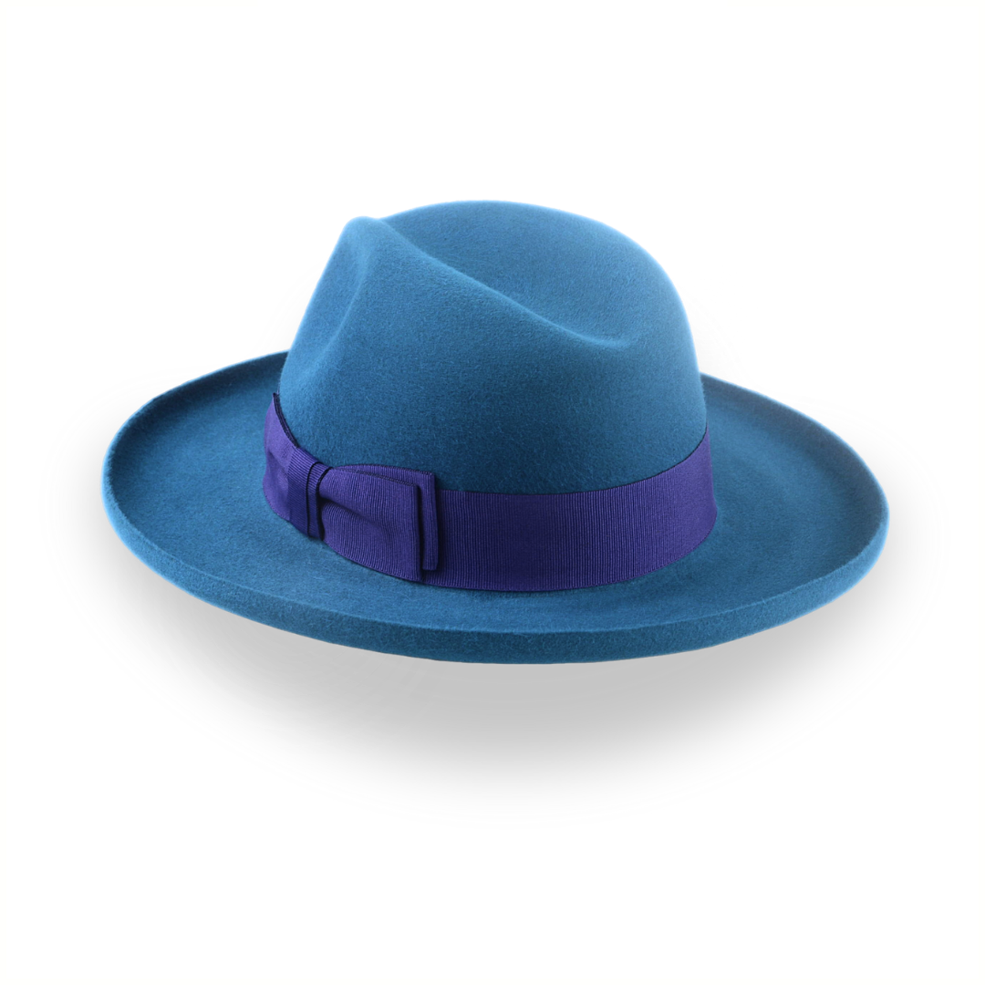 Yale Blue Fur Felt Fedora with Rolled Wide Brim | The Magellan - Agnoulita Hats 4 