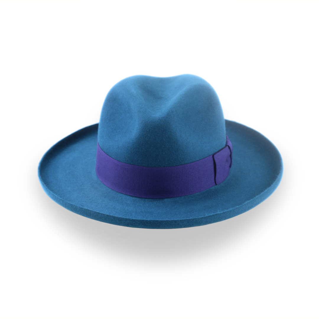 Yale Blue Fur Felt Fedora with Rolled Wide Brim | The Magellan - Agnoulita Hats 6 