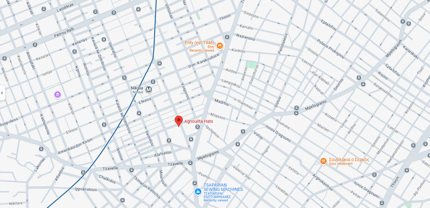 Map showing the location of Agnoulita Hats boutique in the city streets, easily accessible for visitors.